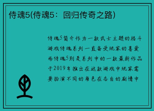 侍魂5(侍魂5：回归传奇之路)